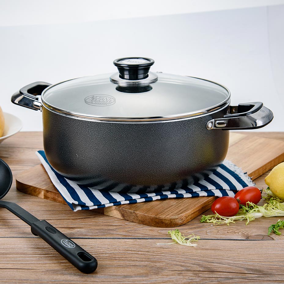 Alpine Cuisine 8pc Set Aluminum Caldero Stock Pot with Glass Lid, Cooking  Dutch Oven Performance for Even Heat Distribution, Perfect for Serving  Large & Small Groups, Riveted Handles Commercial Grade 