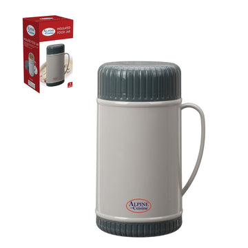Alpine Cuisine Polypropylene Thermo Bottle Wide Mouth with Foam Insulation | 1L Hot & Cold Thermos in Gift Box Package |Household & Office Vacuum Thermal Flask | Hot & Cold Insulation Pot in Grey