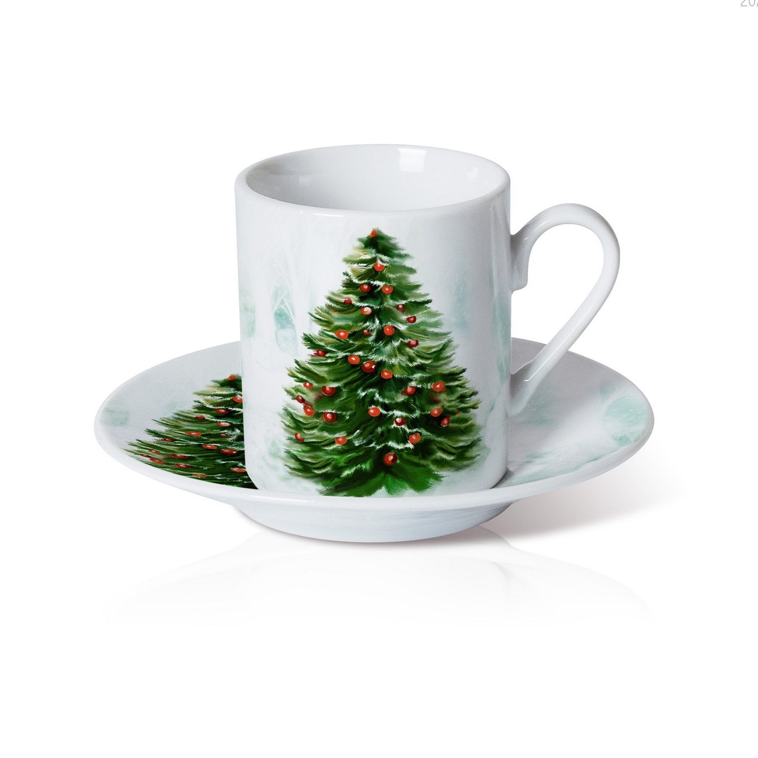 Alpine Cuisine Porcelain Coffee Cup and Saucer Set 6x6 | 3.5oz Espresso  Cups with Stylish Stand | Christmas Gift Box