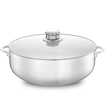 Alpine Cuisine 11-Quart Aluminum Caldero Stock Pot with Glass Lid, Cooking Dutch Oven Performance for Even Heat Distribution, Perfect for Serving Large & Small Groups, Riveted Handles Commercial Grade