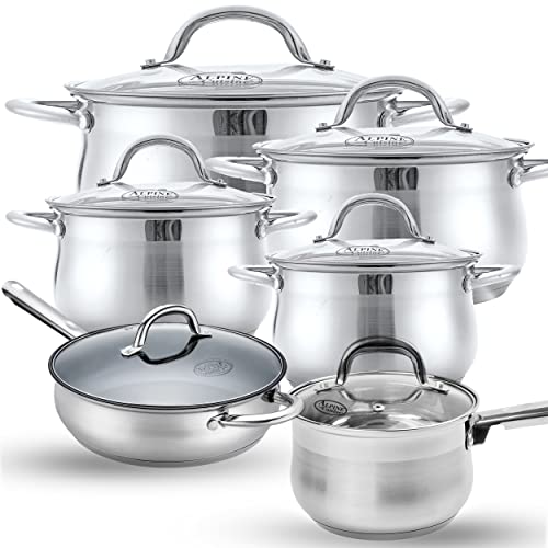Alpine Cuisine Cookware Set 12-PC Belly Shape - Stainless Steel Cookware  Sets with Lid, Stove Top Cookware Set for Healthy Cooking, Comfortable
