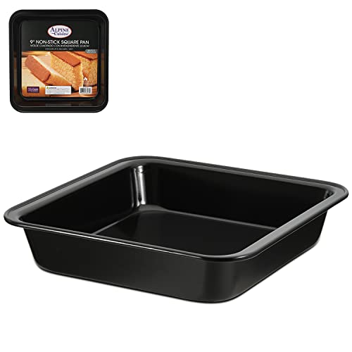 Alpine Cuisine Square Cake Pan Nonstick Easy Release Carbon Steel Pan, Cookie Pan | Durable, Leak-Proof & Heavy Duty Non-Stick Healthy, Easy to Clean & Dishwasher Safe - Black (9inx8.5in 0.4mm)