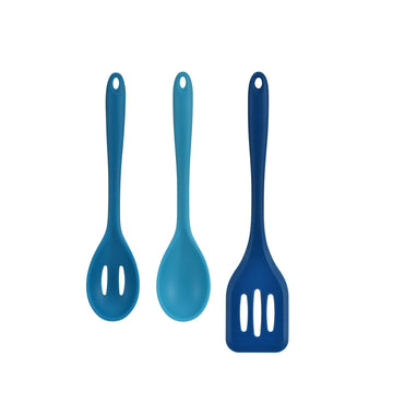 Alpine Cuisine 3-Piece Silicone Kitchen Utensil Set - Tonal Blue, Heat-Resistant Cooking Tools with Slotted Turner, Spoon, and Ladle for Nonstick Cookware