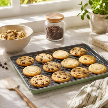Alpine Cuisine 17-Inch Cookie Sheet with Cooling Rack, Nonstick Bakeware, Oven Safe, Easy Release for Baking, Roasting & Cookies, Watercress Green