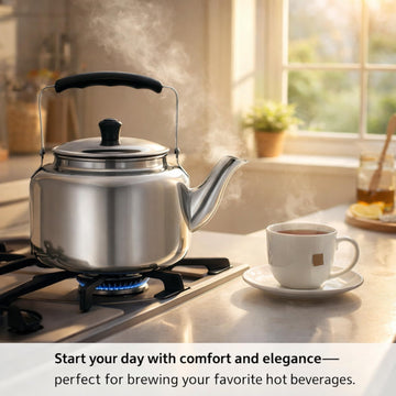 Alpine Cuisine 2.7L Stainless Steel Tea Kettle – Stovetop Water Boiler with Heat-Resistant Handle & Lid Knob, Durable Polished Finish Teapot for Gas, Electric Cooktops