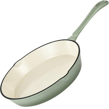Hamilton Beach Enameled Cast Iron Fry Pan 8-Inch Sage, Cream Enamel Coating, Skillet Pan For Stove top and Oven, Even Heat Distribution, Durable
