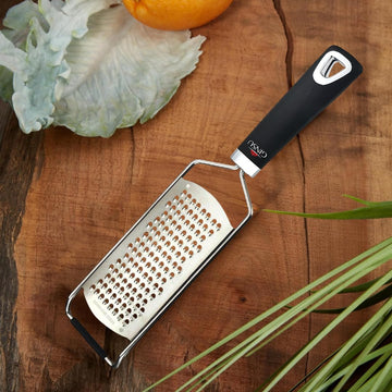 GINSU Stainless Steel Fine Handheld Grater for Parmesan Cheese, Vegetables, Zucchini, and Spices | 12 Inch Length Kitchen Shredding Tool with Ergonomic Non-Slip Handle | Dishwasher Safe