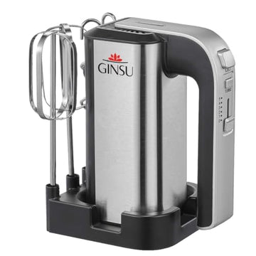 GINSU 5 Speed, Turbo Boost Electric Handheld Mixer Stainless steel whisk, Beater and Dough Hooks Black
