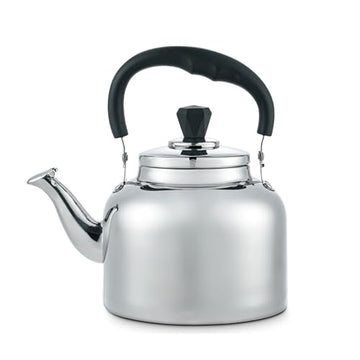 Alpine Cuisine 2 L Stainless Steel Whistling Tea Kettle – Compact Stovetop Teapot with Heat-Resistant Black Handle & Knob – Mirror Finish, Durable Water Boiler for Tea & Coffee