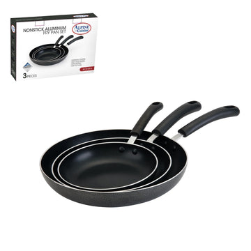 Alpine Cuisine 3-Piece Frypan Set – 8", 9.5", and 12" Aluminum Pans, Gray Non-Stick Coating