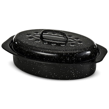 Alpine Cuisine Enamel Oval Roaster | Carbon Steel Oval Roasting Pan 13-Inch | Non-Stick Marble Coating with Lid | Oven & Dishwasher Safe | Even Heat Distribution | Ideal for Large & Small Servings