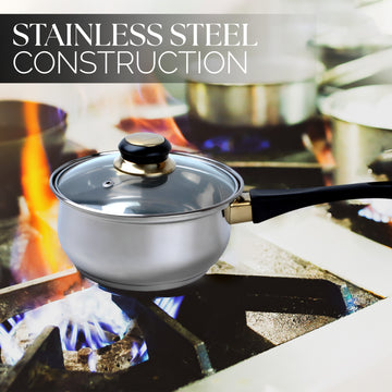 Alpine Cuisine Sauce Pan 1.5 Quart | Stainless Steel Cookware Saucepan with Glass Lid & Ergonomic Handle | Suitable for Home Kitchen Cooking Milk Soup Pasta, Dishwasher Safe & Rustproof