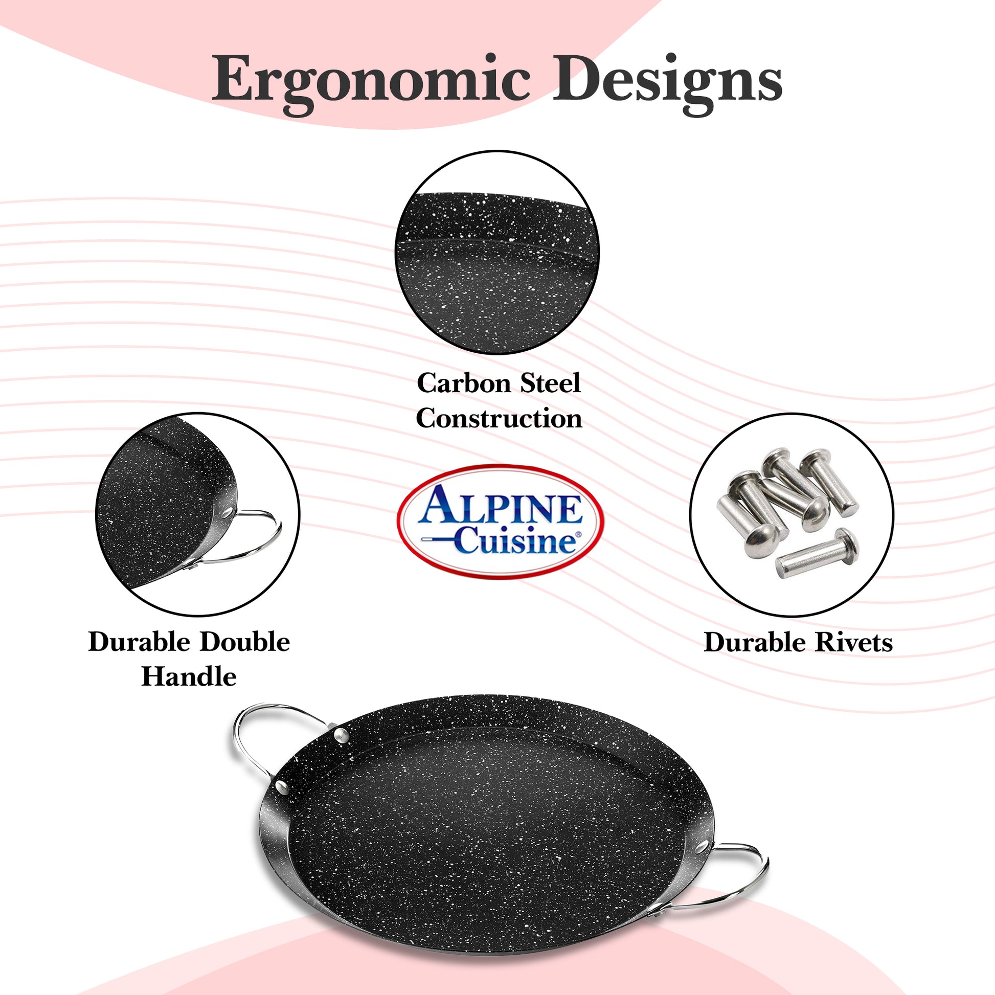 Alpine Cuisine Nonstick Round Comal 9.5-Inch - Black Carbon Steel Tortilla  Comal with Double Handle - Durable, Heavy Duty Comal for Cooking 