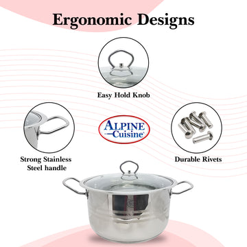 Alpine Cuisine Stainless Steel Dutch Oven with Lid 8 Quart & Easy Cool Handle, Food Grade Stainless Steel Heavy Duty, Commercial Grade Healthy Cookware kitchen Dutch ove