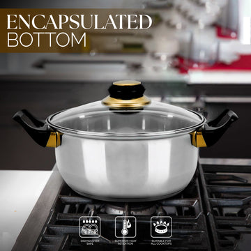 Alpine Cuisine Stainless Steel Dutch Oven 1.5 Qt with Tempered Glass Lid & Carrying Handles, Dutch Pot For Home kitchen Braising Boiling Stewing, Durable Rust Proof, Heat Distribution & Easy To Clean