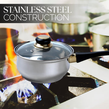 Alpine Cuisine Sauce Pan 3 Quart | Stainless Steel Cookware Saucepan with Glass Lid & Ergonomic Handle | Suitable for Home Kitchen Cooking Milk Soup Pasta, Dishwasher Safe & Rustproof
