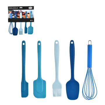 Alpine Cuisine 5-Piece Silicone Baking Tool Set Heat Resistant Spatulas and Whisk Tonal Blue
