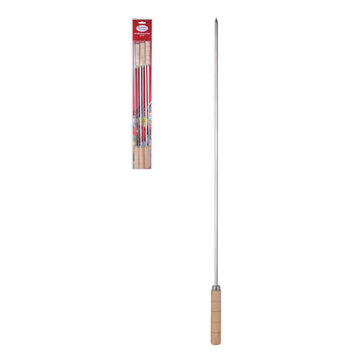 Alpine Cuisine Stainless Steel Barbecue Skewers 6pc Set with Comfortable Grip Nonslip Wooden Handle - Flat Skewer Heavy Duty Reusable & Rust Resistant - Chicken & Beef Skewers - Easy to Clean