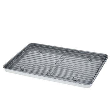 Alpine Cuisine 17-Inch Cookie Sheet with Cooling Rack, Nonstick Bakeware, Oven Safe, Easy Release for Baking, Roasting & Cookies, Northern Gray