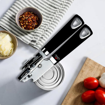 GINSU Ergonomic Can Opener, 8in, Smooth Edge Cutting Mechanism, Heavy-Duty Stainless Steel, Non-Slip Black Handles