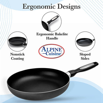 Alpine Cuisine Aluminum Fry Pan 11 Inch Nonstick Coating Gray, Frying Pans Nonstick for Stove with Stay Cool & Comfortable Handle, Durable Nonstick Cookware, Ideal for Family & Dishwasher Safe