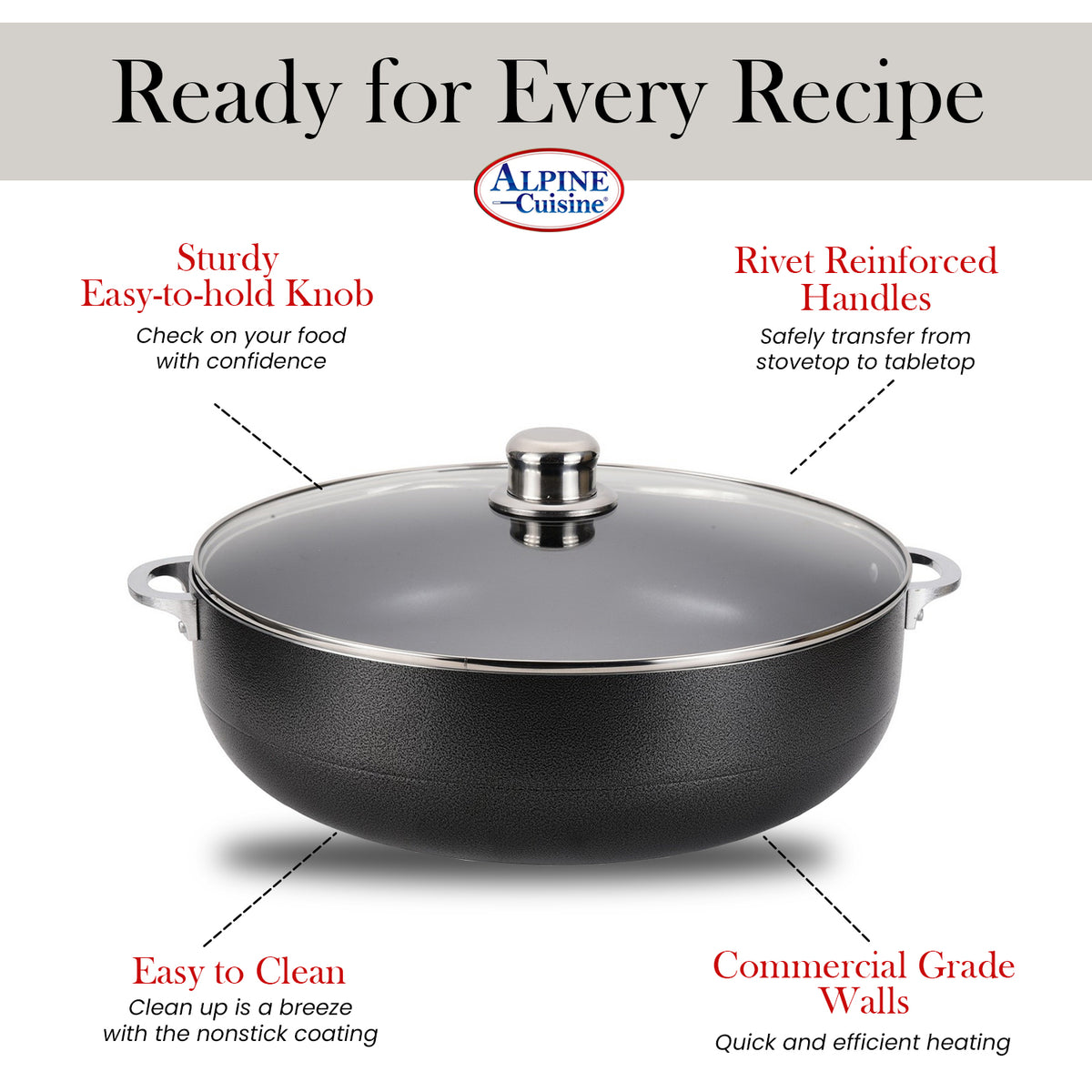 Alpine Cookware Alpine Cuisine Non-Stick Dutch Oven 8 Pc Set with Glass Lid | Multi-Pu