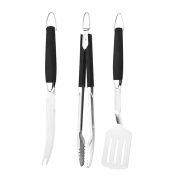 Hamilton Beach 3-Piece BBQ Tool Set: Stainless Steel Grilling Spatula, Tongs, and Knife