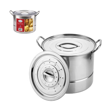 Alpine Cuisine Stainless Steel Steamer Pot Set, 5L Capacity 3-Piece Stock Pot with Lid & Steamer Insert for Seafood, Vegetables, Tamales and Pasta