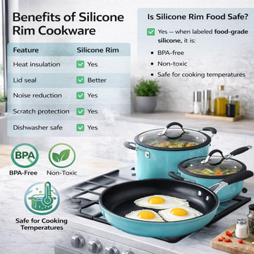 Alpine Cuisine 10-Piece Aluminum Forged Nonstick Cookware Set with Stainless Steel Handles, Induction-Ready Pots & Pans, Glass Lids, Teal