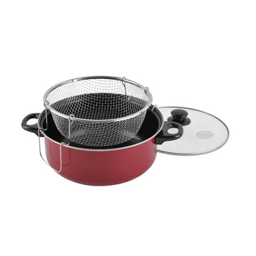 Alpine Cuisine 4.5-Quart Deep Fryer Pot with Basket & Glass Lid Nonstick Carbon Steel Cooking Fryer with Removable Wire Rack, Heavy-Duty Oil Frying Pot for Chicken, French Fries & Seafood
