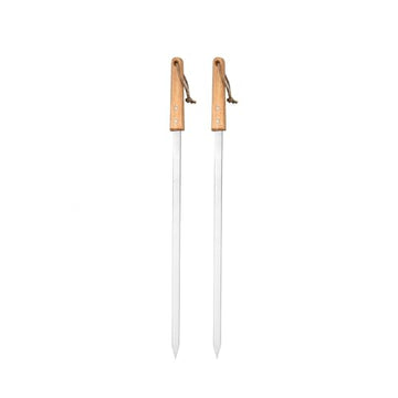 Alpine Cuisine 22-Inch Flat Stainless Steel BBQ Skewers, Set of 2 Reusable Grilling Skewers with Wooden Handles for Kebab & Shish Kabob