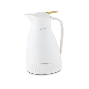 Alpine Cuisine Beige Vacuum Flask, 1L, Insulated Thermal Carafe with Gold Accent Lid, Perfect for Hot and Cold Beverages, Modern Design