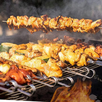 Alpine Cuisine Set of 6 Flat Stainless Steel BBQ Skewers, 19.5-Inch Reusable Metal Skewers for Grilling, Shish Kebab & Kabob