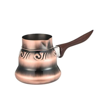 Alpine Cuisine 700 ml Large Copper Coffee Pot - Hammered Design Cezve Ibrik with Stainless Steel Lining & Stay-Cool Wood Handle - Stovetop Turkish Coffee Maker and Milk Warmer