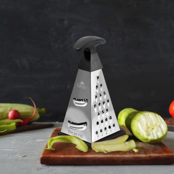 GINSU 4-Sided Stainless Steel Box Grater, 8-Inch Multi-Function Shredder for Cheese, Vegetables, Spices & Chocolate, Pyramid Design with Non-Slip Base, Dishwasher Safe, Durable Kitchen Tool