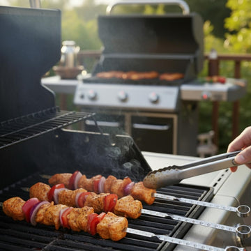 Alpine Cuisine Set of 4 Stainless Steel BBQ Skewers, 23.5-Inch Flat Metal Grilling Skewers for Shish Kebab & Kabob, Reusable Barbecue Skewers