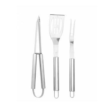 Alpine Cuisine 3-Piece Stainless Steel Cooking Utensil Set with Spatula, Tongs & Fork, Ideal for Kitchen & BBQ Use