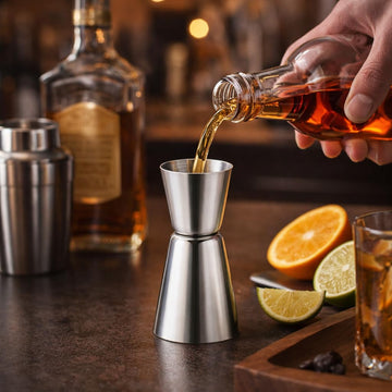 Alpine Cuisine Stainless Steel Double Jigger - 0.5 oz/1 oz Cocktail Measure Tool for Spirit, Liquor, and Mixed Drinks - Durable Bar Accessory