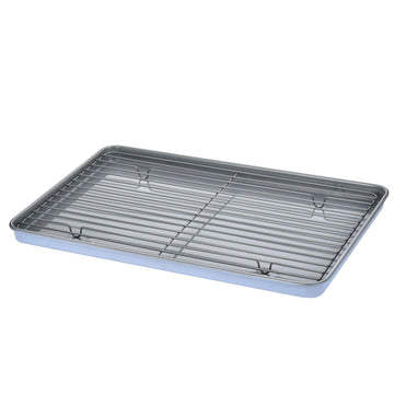 Alpine Cuisine 17-Inch Cookie Sheet with Cooling Rack, Nonstick Bakeware, Oven Safe, Easy Release for Baking, Roasting & Cookies, Chambray Blue