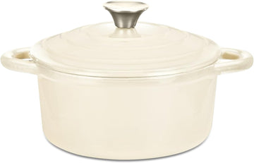 Hamilton Beach Enameled Cast Iron Dutch Oven Cream (3-Quart) | Cream Enamel Coating Dutch Oven Pot with Lid | Cast Iron Dutch Oven with Even Heat Distribution | Easy Grip to Handles & Multipurpose