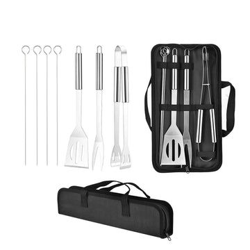Alpine Cuisine 7-Piece Heavy-Duty Stainless Steel BBQ Grill Tools Set, 1.2mm Thick Barbecue Accessories Kit with Case, Great for Camping and Outdoor Grilling