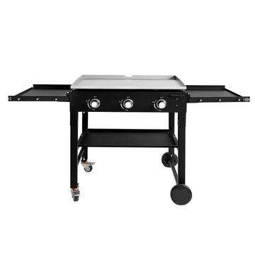 Alpine Cuisine Cast Iron Griddle & 3 Burner Gas Grill Combo, Outdoor Cooking Station with Side Shelves & Wheels | 67" x 24" x 35"