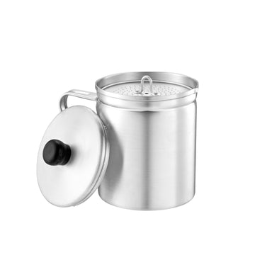 Alpine Cuisine Aluminum Grease Strainer & Storage Container with Lid | 1.5 Quart (6-Cup) Capacity | Bacon Fat Keeper, Cooking Oil Receptacle, and Fine Mesh Cup for Kitchen Countertop