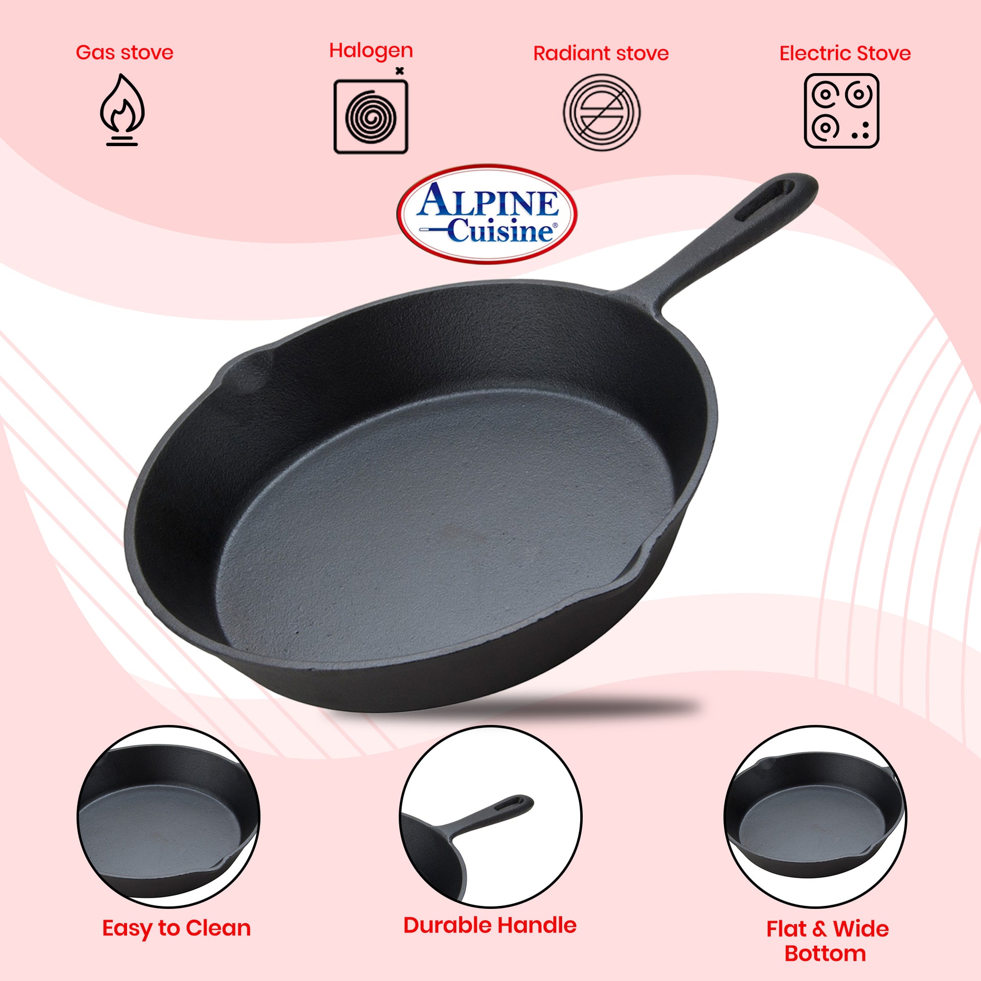 Alpine Cuisine Fry Pan 12-Inch Nonstick Coating Gray, Frying Pans Nonstick  for Stove with Stay Cool & Comfortable Handle, Durable Nonstick Cookware