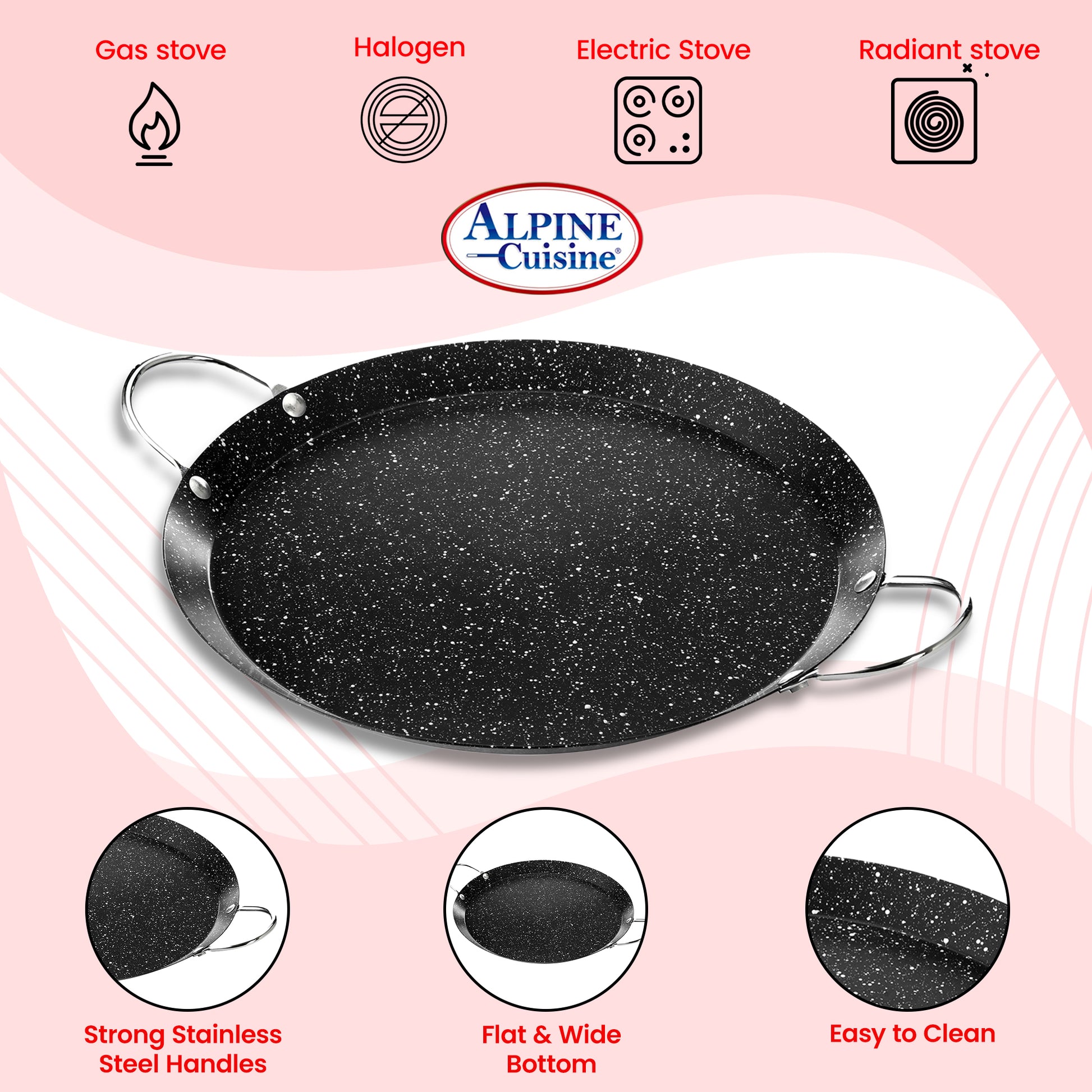 Alpine Cuisine Nonstick Round Comal 9.5-Inch - Black Carbon Steel Tort