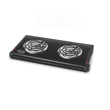 ALPINE CUISINE Electric Double Burner, 1500W, Dual Plate Portable Hot Plate for Indoor Cooking, Adjustable Temperature Control, Compact Design, 120V, Ideal for Home, Dorm, RV, or Travel Use