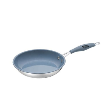 Mauro Kitchen 8-Inch Nonstick Frying Pan, Stainless Steel Skillet with Ceramic Non-Stick Coating & Stay-Cool Silicone Handle, Small Omelet Pan, Blue