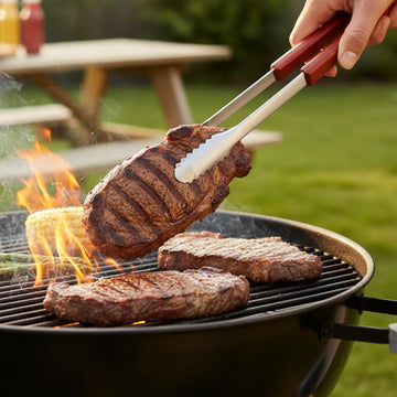 Alpine Cuisine 3-Piece Stainless Steel BBQ Tool Set with Wood Handles - Spatula, Tongs, and Fork for Grilling and Kitchen Use