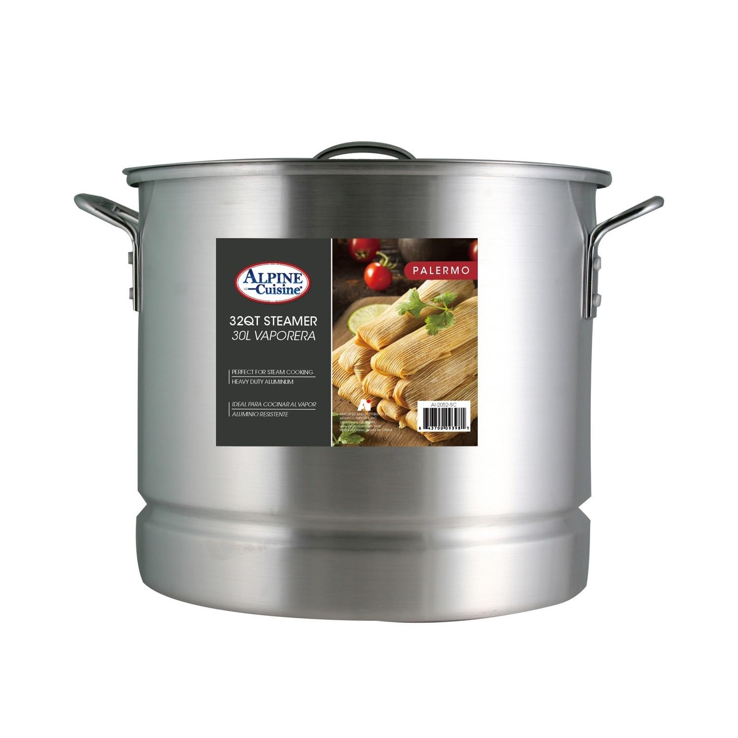 Alpine Cuisine Aluminum Steamer Stock Pot with Cooking Pot Lids 32 Quart | Durable Multi-Tier Steaming Large Capability | Ergonomically Designed Handles for Safety | Easy to Use & Effortless Clean