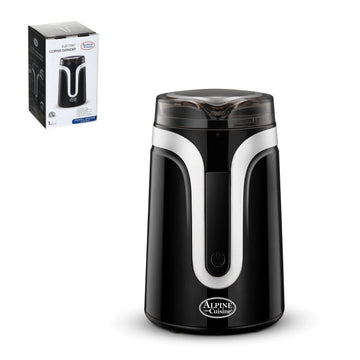 Alpine Cuisine Electric Coffee Bean Grinder with Stainless Steel Sharp Blades & ETL Approval | Makes up to 15 Cups – Black, Plastic Grinder for Kitchen Beans, Spices | One Touch Push-Button Control
